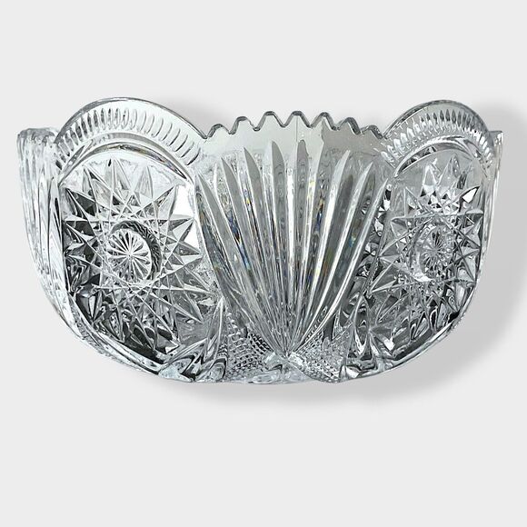 Vntg Unmarked Hobstar & Fan 8” Cut Glass Crystal Bowl ABP Collectable Brilliant - Picture 11 of 16
